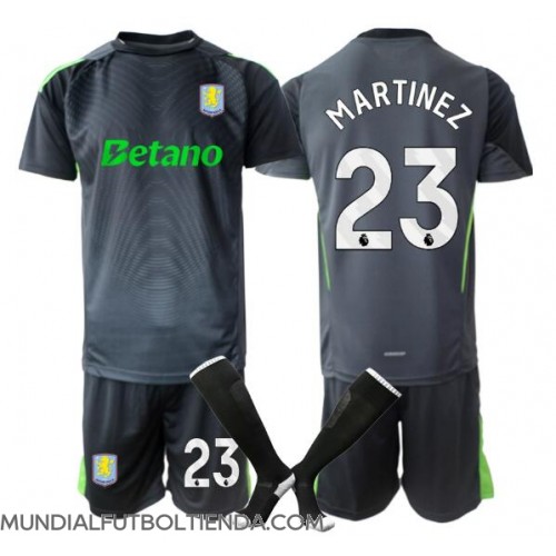 Camiseta Aston Villa Emiliano Martinez #23 Portero Primera Equipación Replica 2025-26 para niños mangas cortas (+ Pantalones cortos)